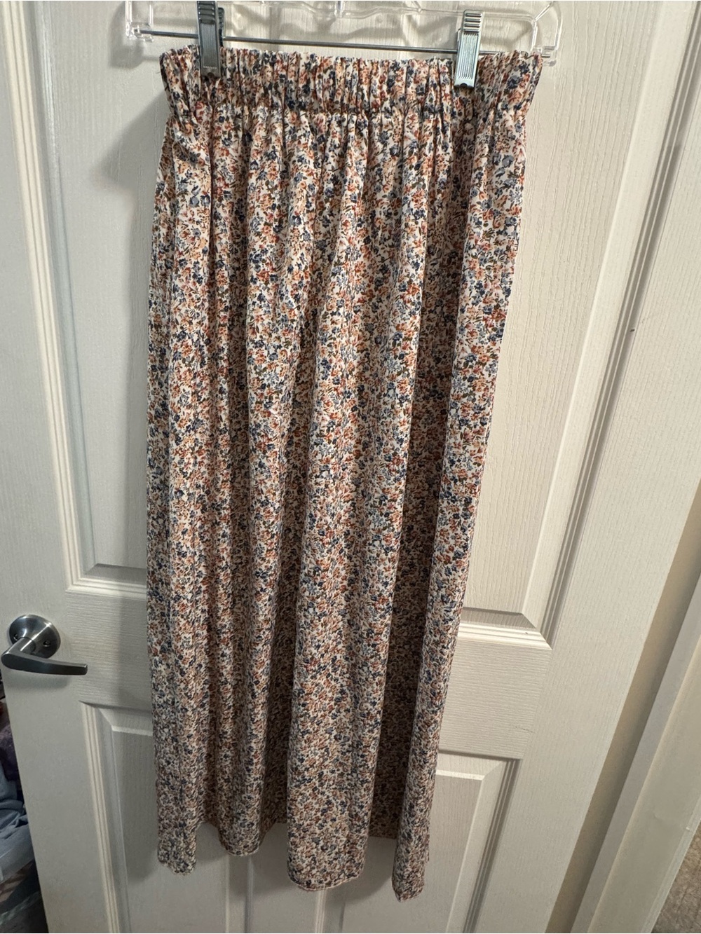 SHEIN Cream Maxi Skirt with Blue and Brown Floral Print